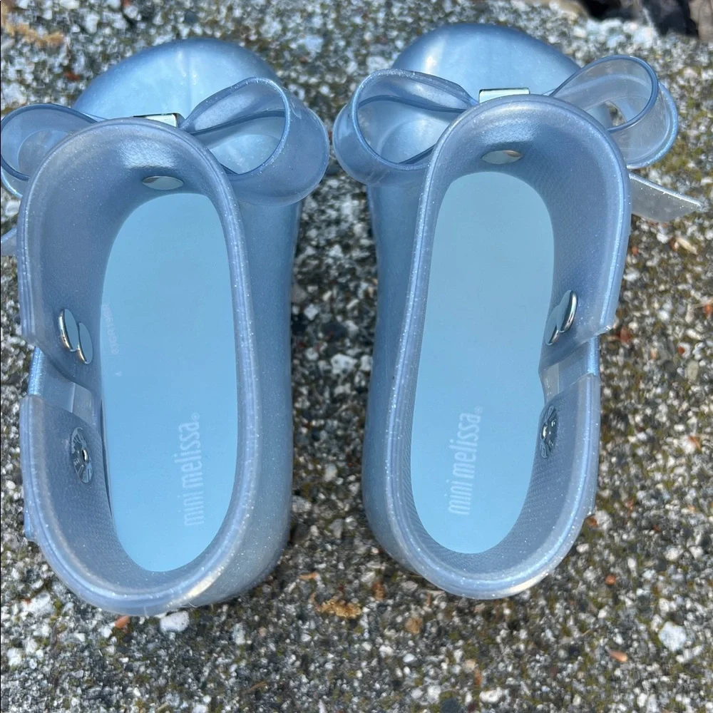 Mini Melissa Light Blue Glitter Bow Rain Booties